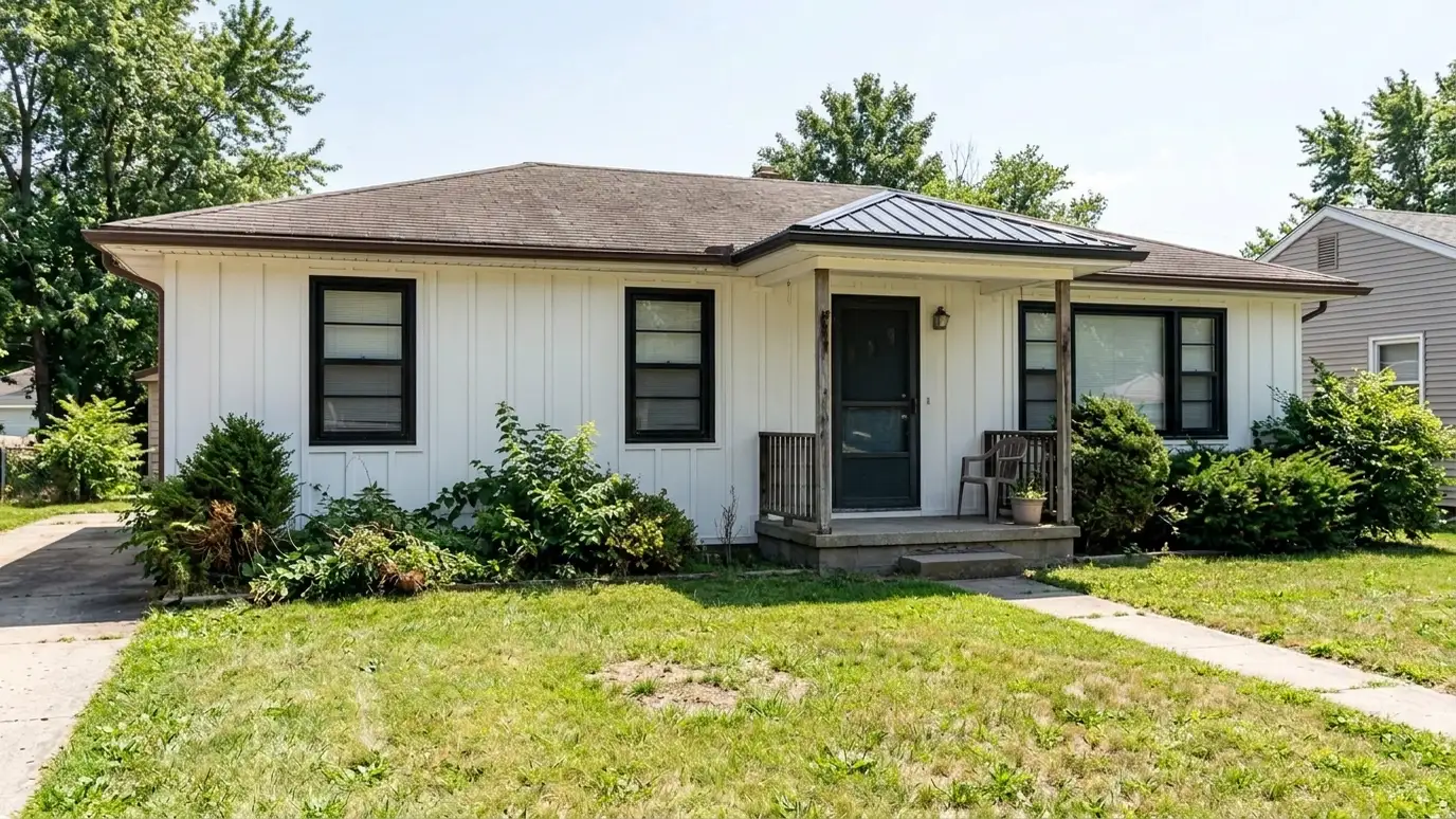After: Plain ranch becomes farmhouse | Music City Siding After: a front elevation with a modern farmhouse look with white board and batten and black windows