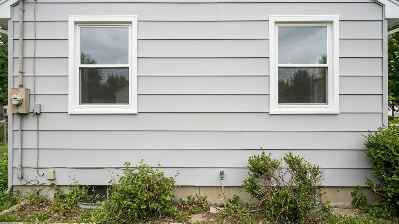 After: Faded vinyl becomes fresh | Music City Siding After: a front wall with crisp new light gray siding with white trim